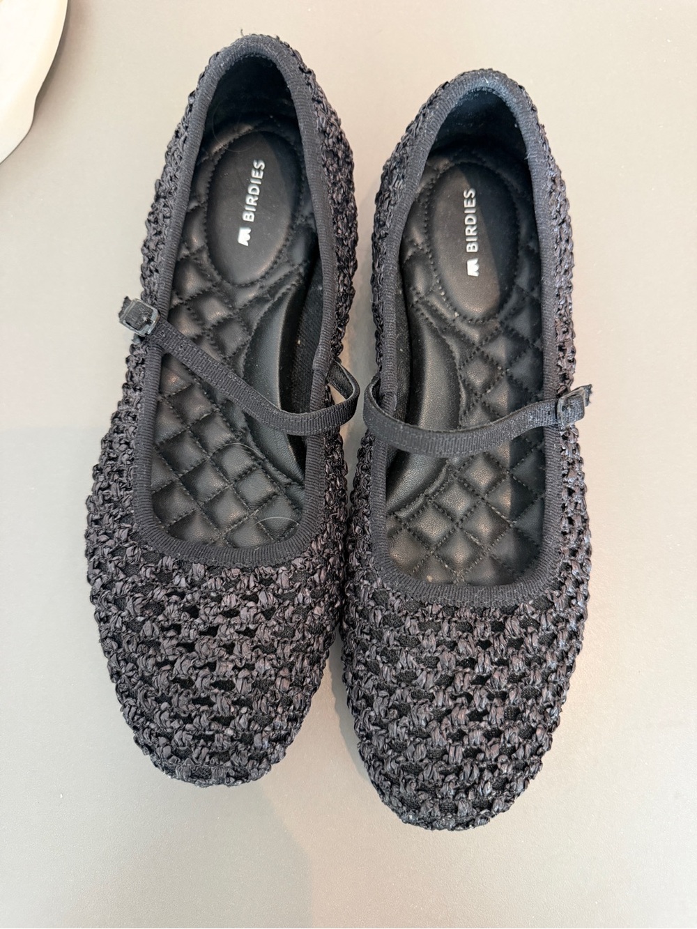 Birdies Black Knit Mary Jane Flats with Quilted Insole